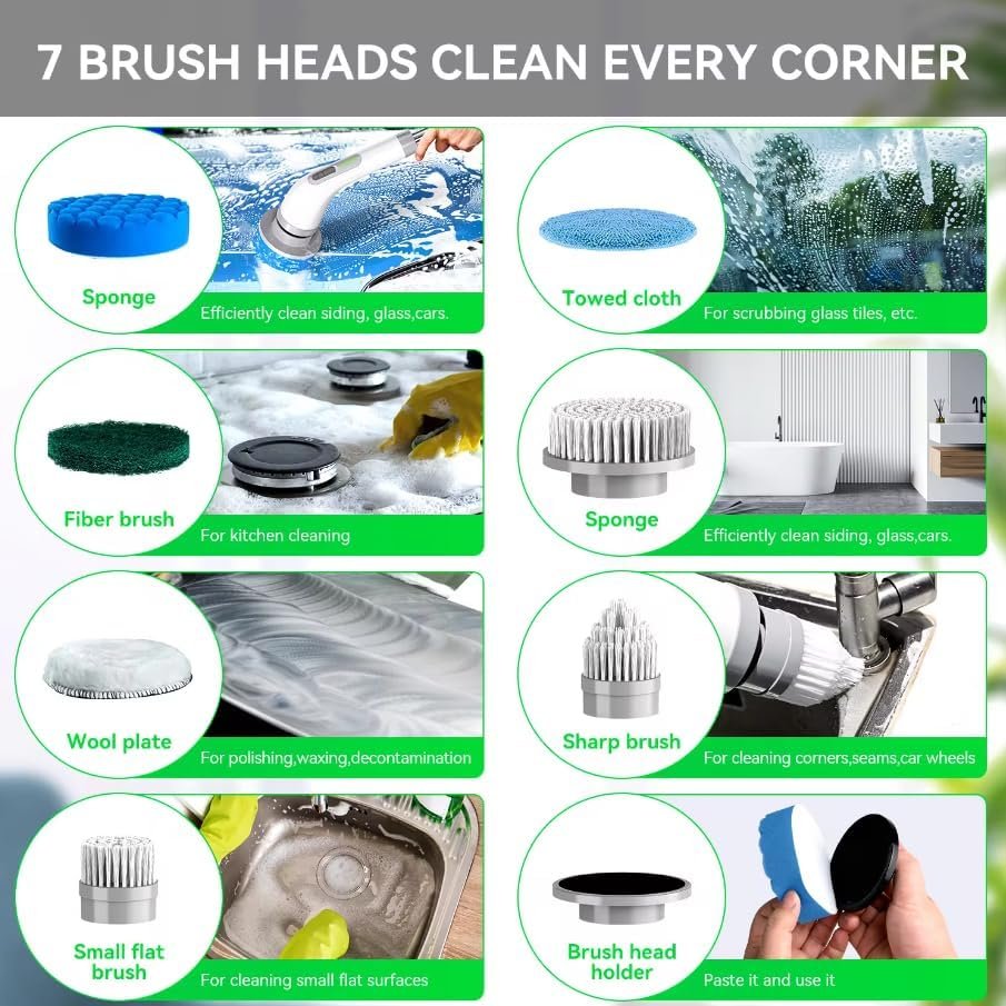 Cordless Electric Spin Scrubber with 7 Replaceable Brush Heads image 4