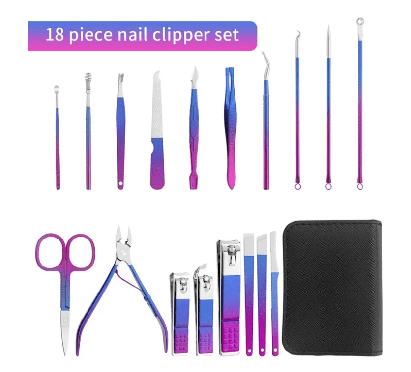 9/18 pcs Gradient Color Nail Clippers Manicure and Pedicure Tool Set image 1