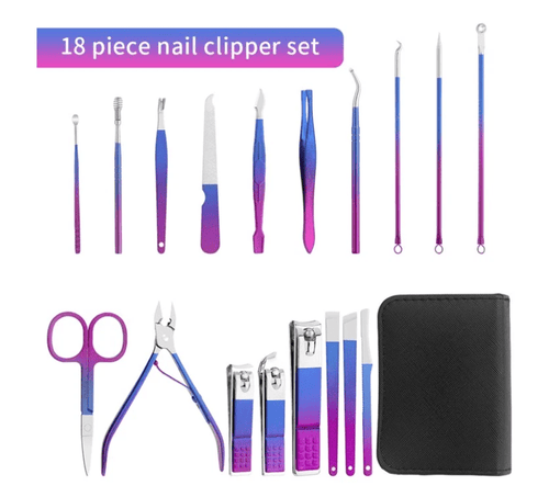 9/18 pcs Gradient Color Nail Clippers Manicure and Pedicure Tool Set image 1