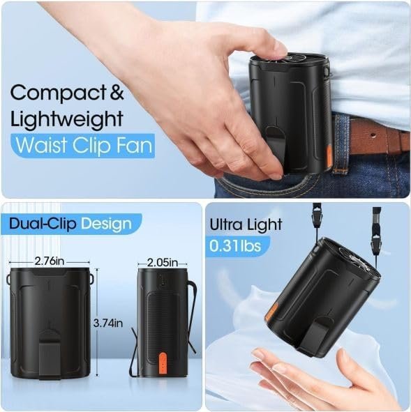 Rechargeable Portable  Personal Fan with 4-Speed Strong Airflow - Hands-Free Waist Cooling image 2