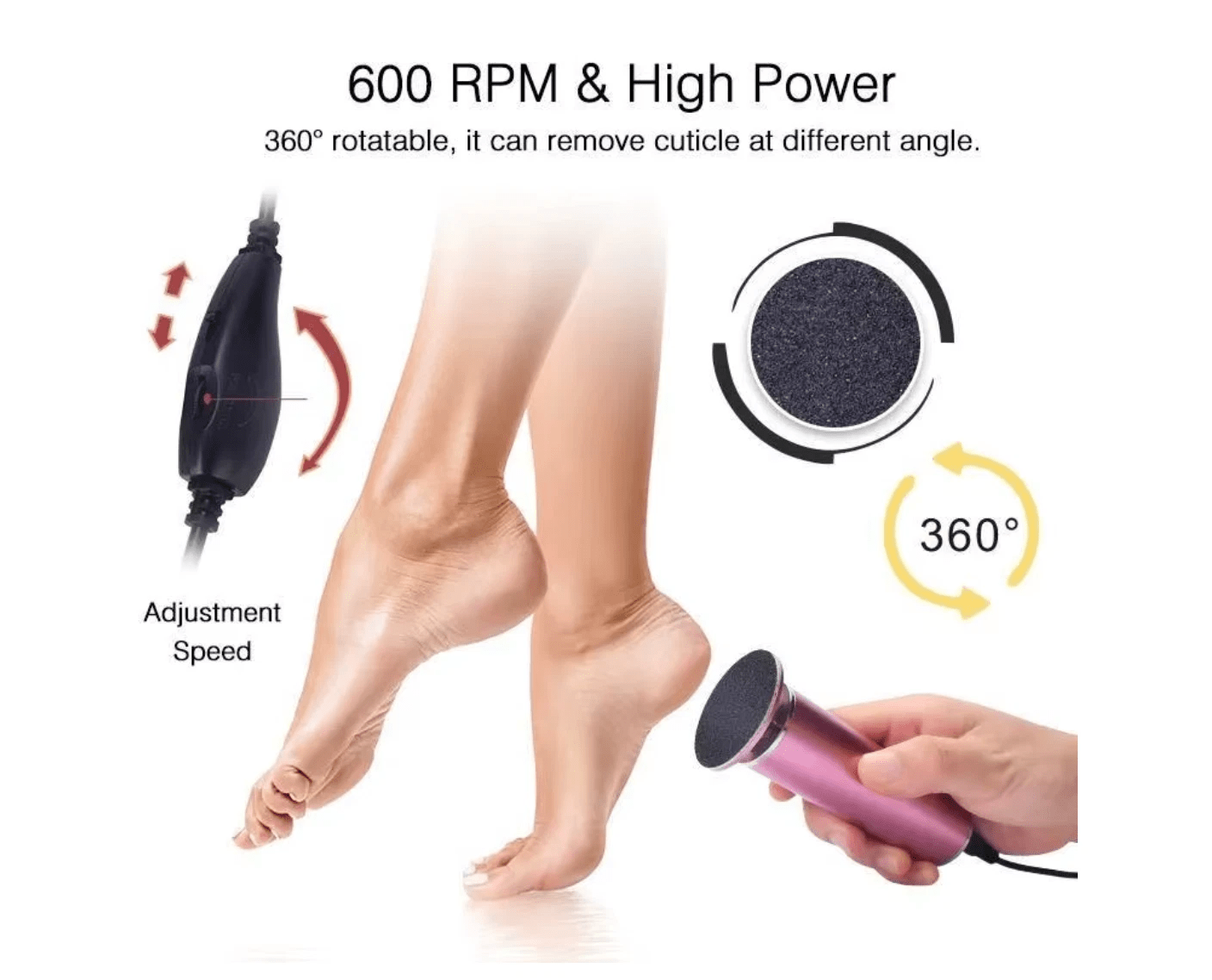 Electric Foot File Callus Remover | Adjustable Speed & 60 Sandpaper Discs image 3